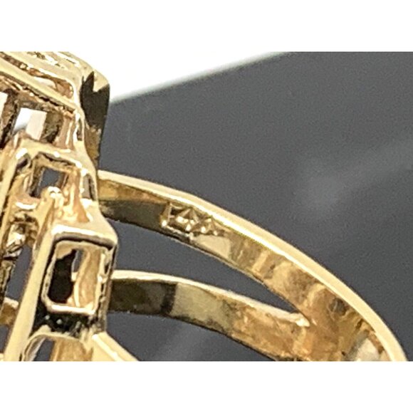 Cocktail Ring Diamond Geometric 14k Yellow Gold Estate Jewelry Women's Size 6 - Picture 10 of 15